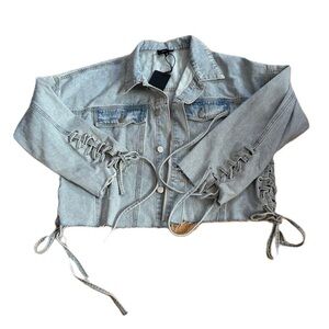 Heyson Lace-Up Light Blue Denim Jacket NEW Medium Jean Tie 100% Cotton